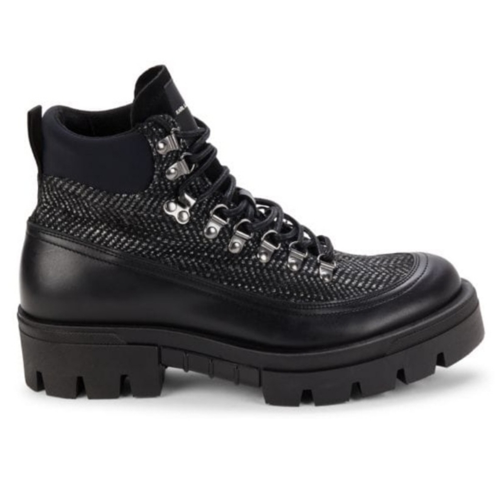 NWB Karl Lagerfeld Mixed Media Lug Sole Combat  Boots, Men's Size 12,